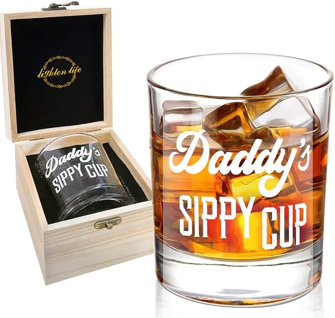 LIGHTEN LIFE Daddy's Sippy Cup Whiskey Glass 12 oz,Unique Dad Gift in Valued Wooden Box,Funny Gag... | Amazon (US)