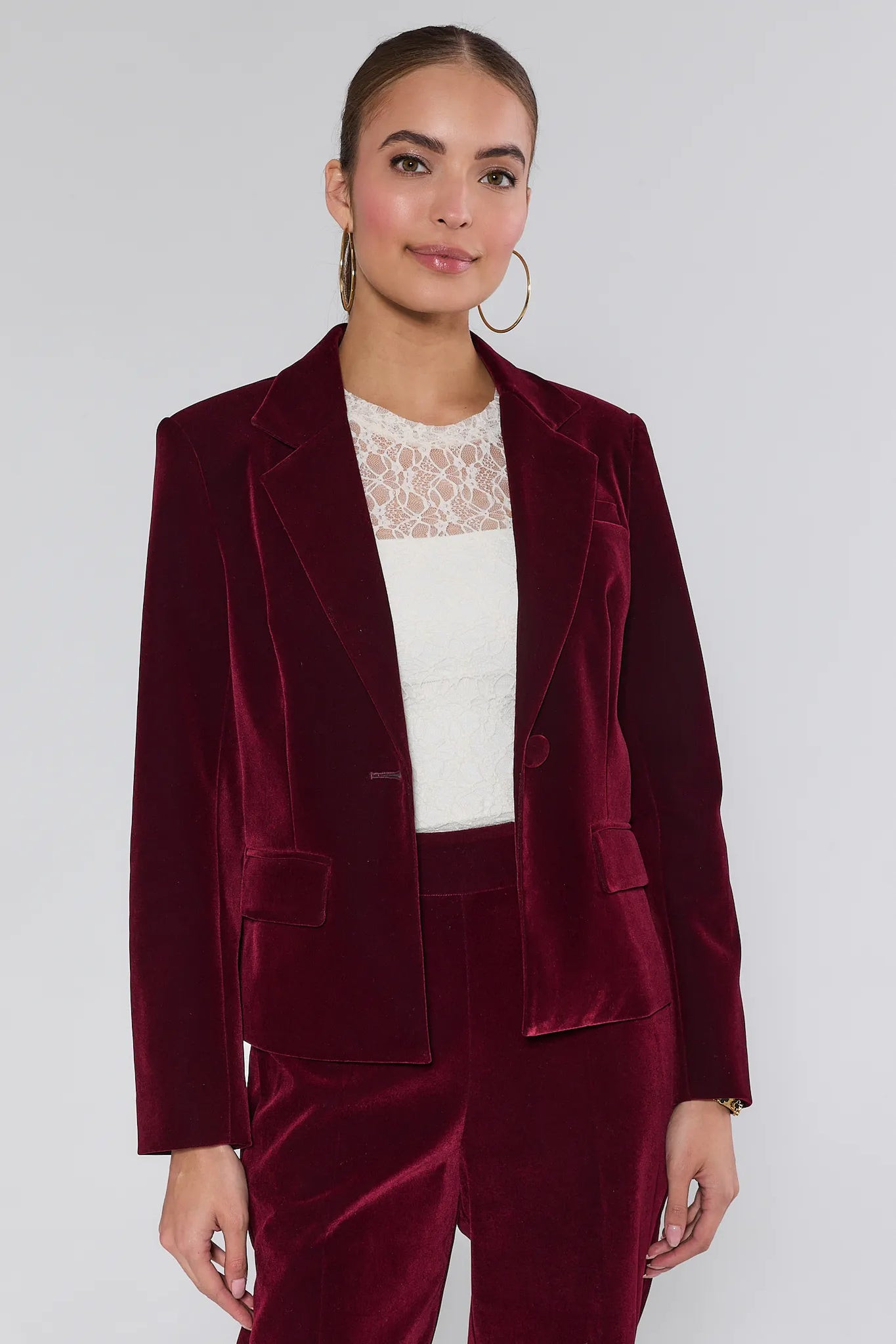 Evie Cranberry Velvet Blazer | Avara