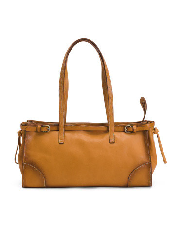 Made In Italy Leather East West Satchel With Belt Detail | TJ Maxx
