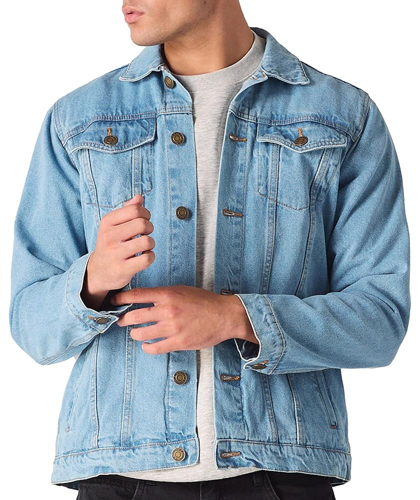 Jean Jacket For Men - Classic Trucker Style Regular Fit Casual Outerwear Button Down Cowboy Cut -... | Amazon (US)