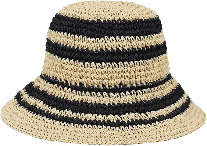 Women Hand-Woven Sun Hat UV Protection Crochet Straw Wide Brim Beach Hat Summer Foldable Bucket H... | Amazon (US)