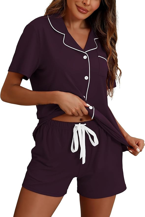 Pajamas for Women Set 2 Piece Pj Short Sets Bride Sleepwear Button Up | Amazon (US)