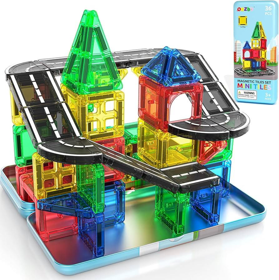 Mini Magnetic Tiles Road with Case Toddler Travel Toys Trip Essentials Set, Magnetic Building Blo... | Amazon (US)