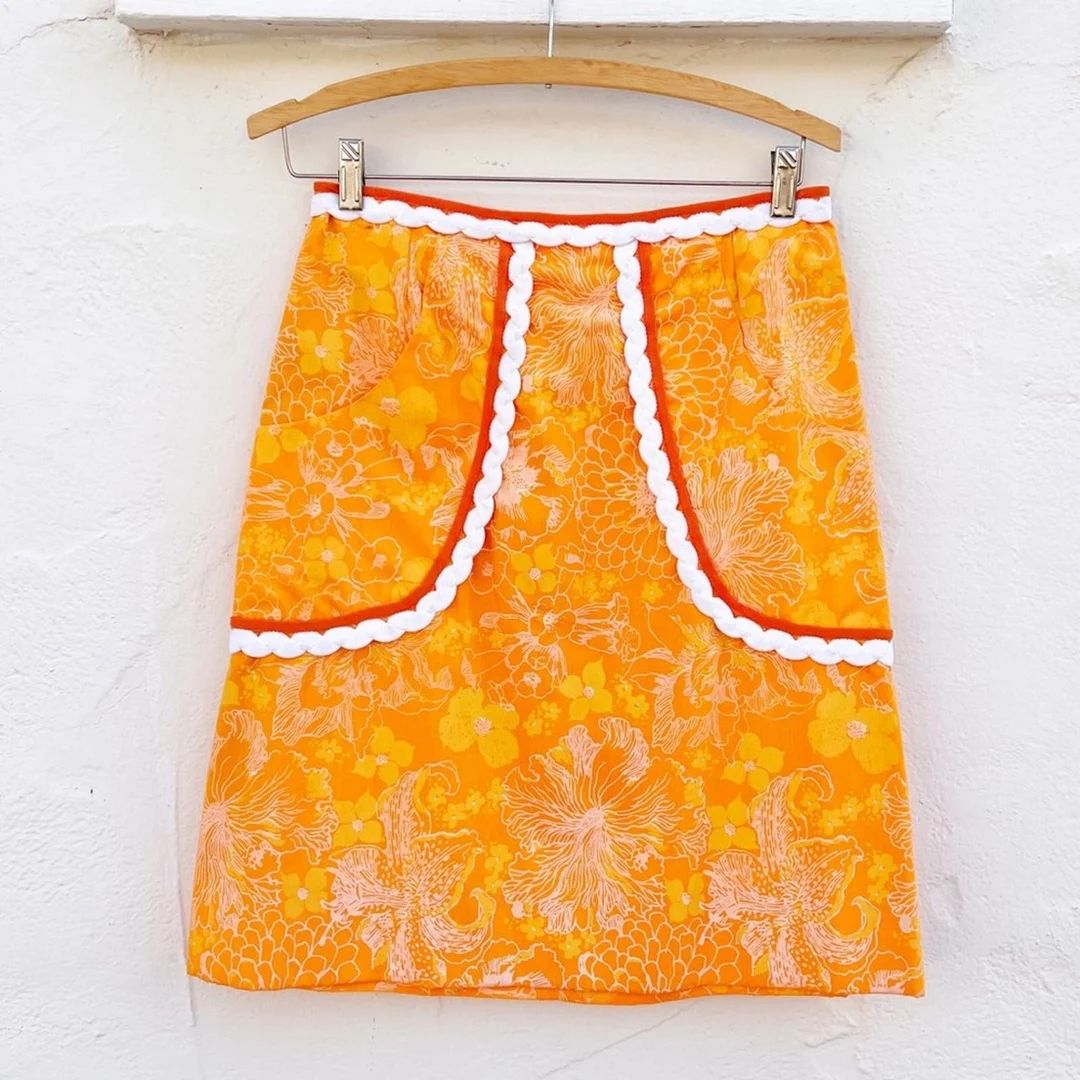 VINTAGE LILLY PULITZER 1960s Label Orange Printed Knee Length Skirt - Etsy | Etsy (US)