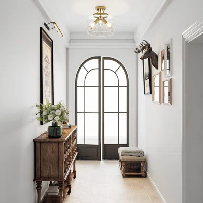 13.8" Semi-Flush Mount Ceiling Light with Clear Glass Shade – 3-Bulb Industrial E26 Fixture | Wayfair North America