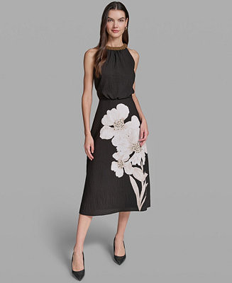 Women's Floral Print Halter Neck Midi Dress | Macy's