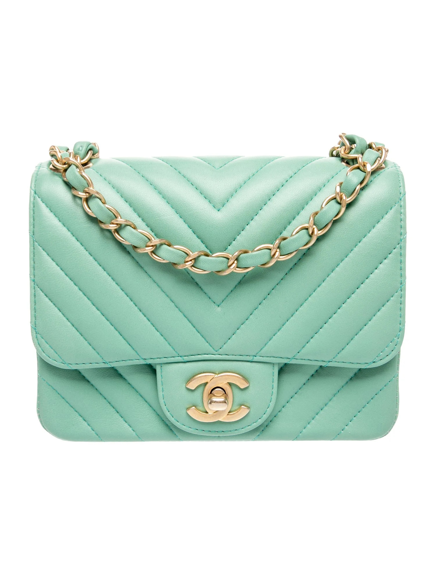 Chanel Classic Chevron Mini Square Flap Bag - Green Crossbody Bags, Handbags - CHA1430088 | The R... | The RealReal