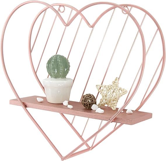 Afuly Floating Shelves Rose Gold Small Shelf Wall Mounted Metal Pink Heart Design Storage Romanti... | Amazon (US)