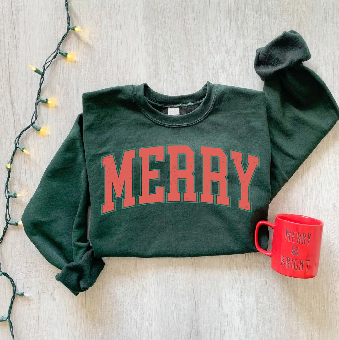 Merry Christmas Sweatshirt Womens Christmas Sweatshirt - Etsy | Etsy (US)
