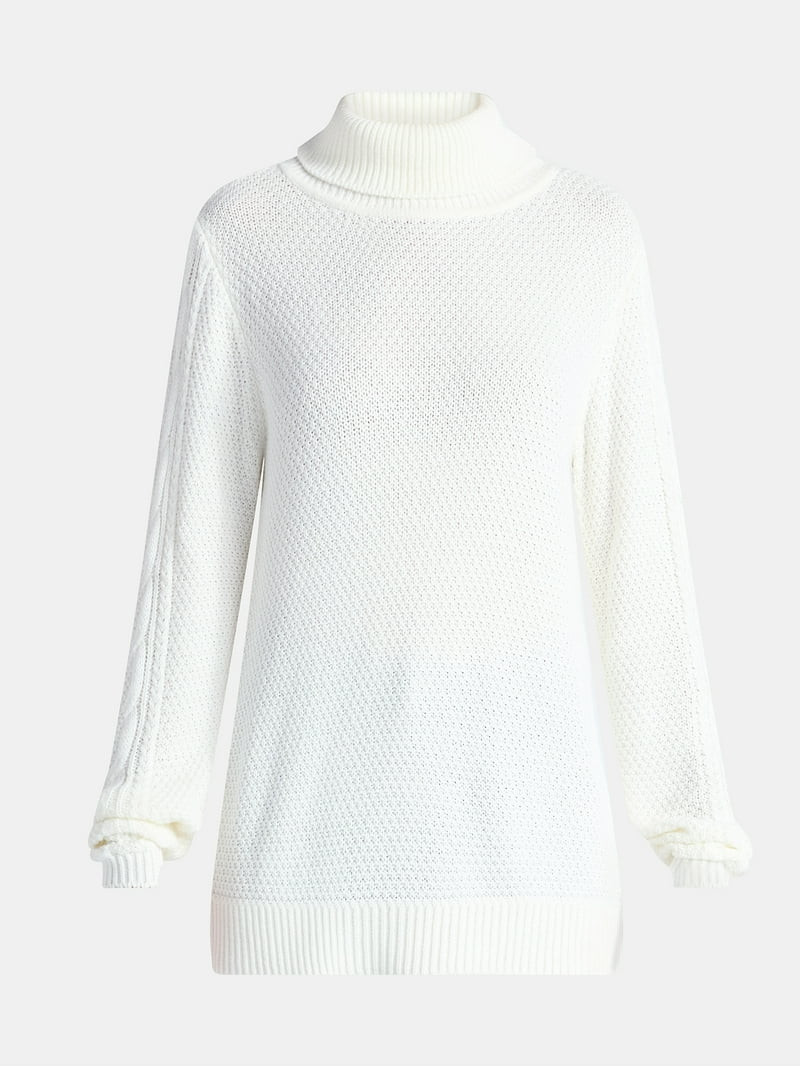 Time and Tru Women’s and Women’s Plus Turtleneck Sweater with Cable Sleeves, Midweight, Sizes... | Walmart (US)
