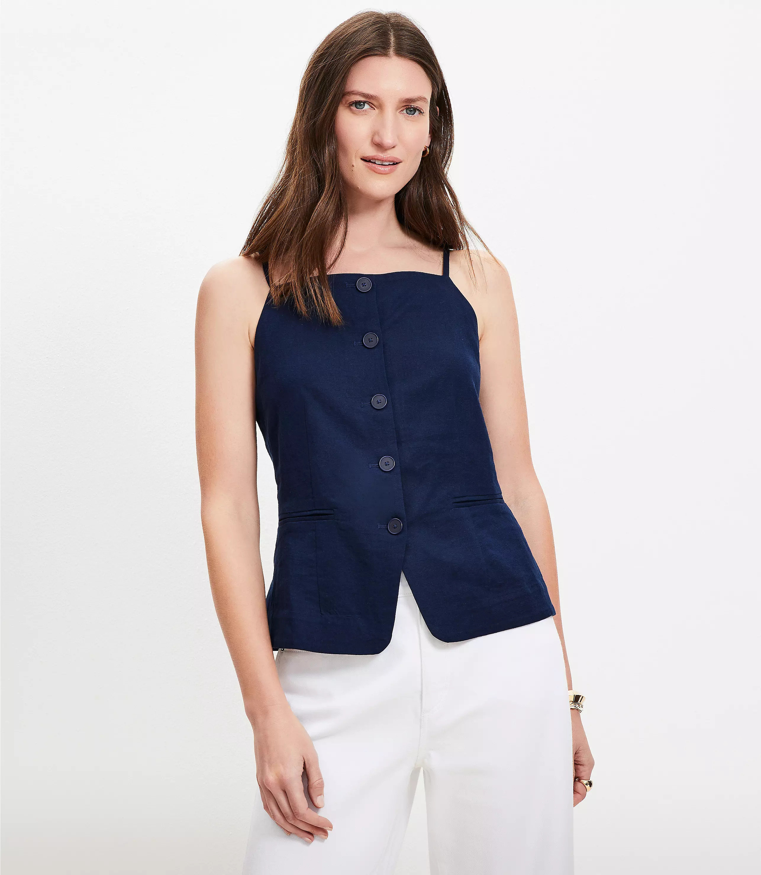 Linen Blend Strappy Vest Top | LOFT