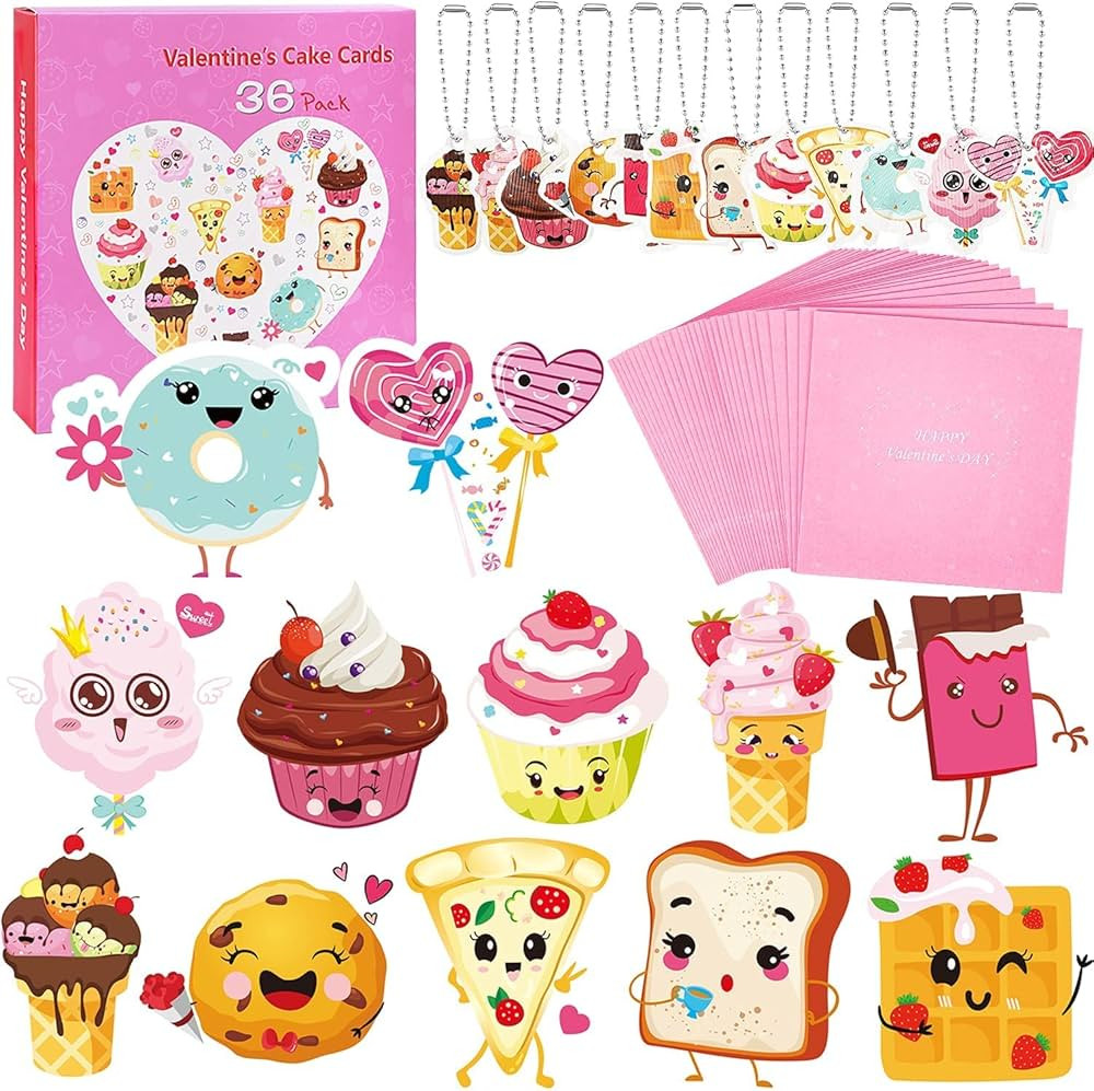 Valentines Day Cards For Kids - 36 Valentine Cards +36 Cute Keychains + 36 Pink Gift Envelopes, 1... | Amazon (US)