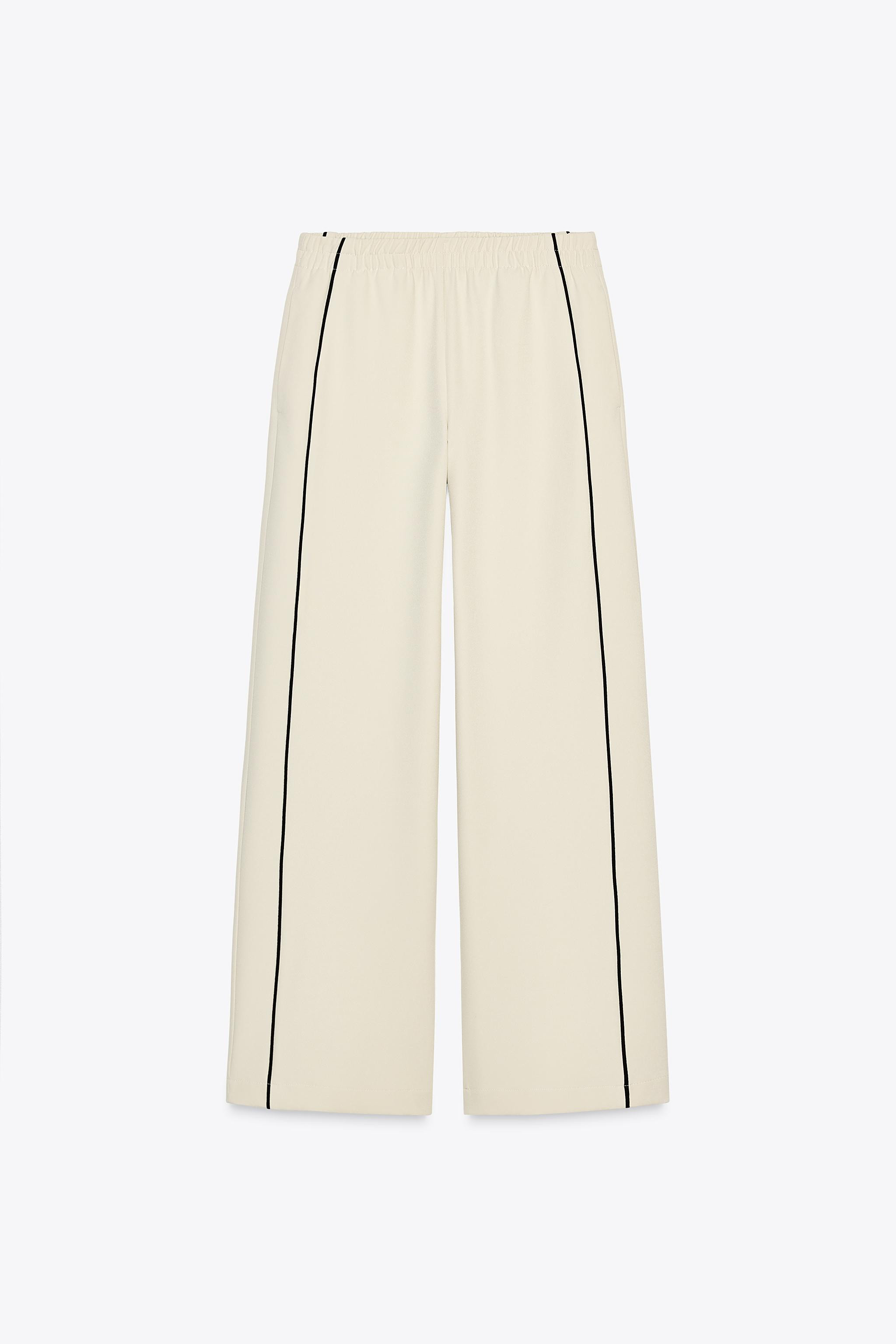 CONTRASTING PIPED TRIM WIDE-LEG PANTS | Zara US