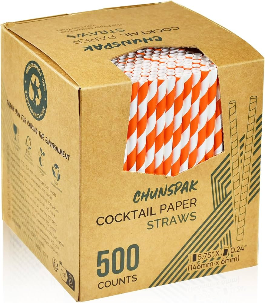 5.75 inch Orange Paper Cocktail Straws, Short Disposable Drinking Straws 500 Counts, Unwrapped - ... | Amazon (US)