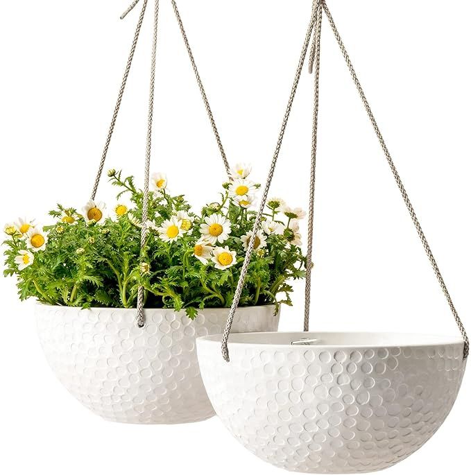 LA JOLIE MUSE 10 Inch Hanging Planters for Indoor Plants, Outdoor Garden Planter Pots, White, Hon... | Amazon (US)