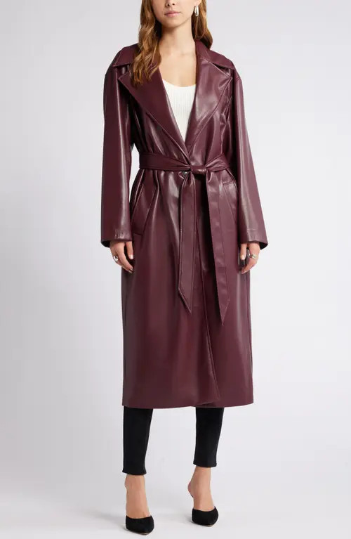 Open Edit Faux Leather Trench Coat in Burgundy Field at Nordstrom, Size X-Large | Nordstrom