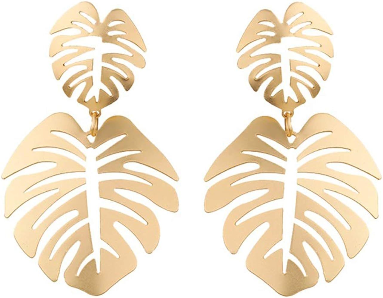 Amazon.com: Gold Green Palm Leaf Dangle Earrings Tropical Monstera Leaves Eardrop for Women Girls... | Amazon (US)