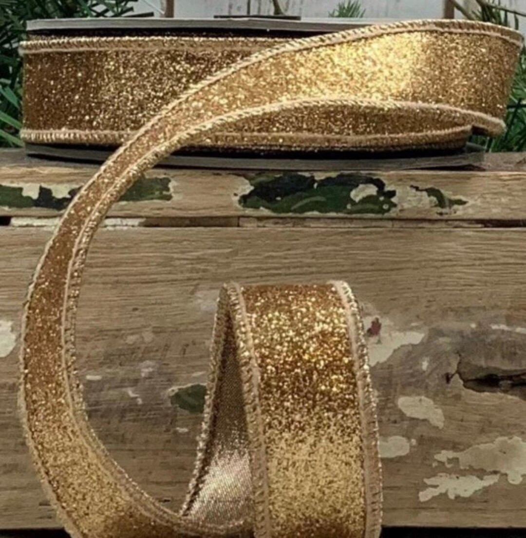 D Stevens, 10 Yards, 1 Inch Wired Ribbon, Gold Glitter Ribbon, Gold Ribbon, Designer Ribbon, Meta... | Etsy (US)