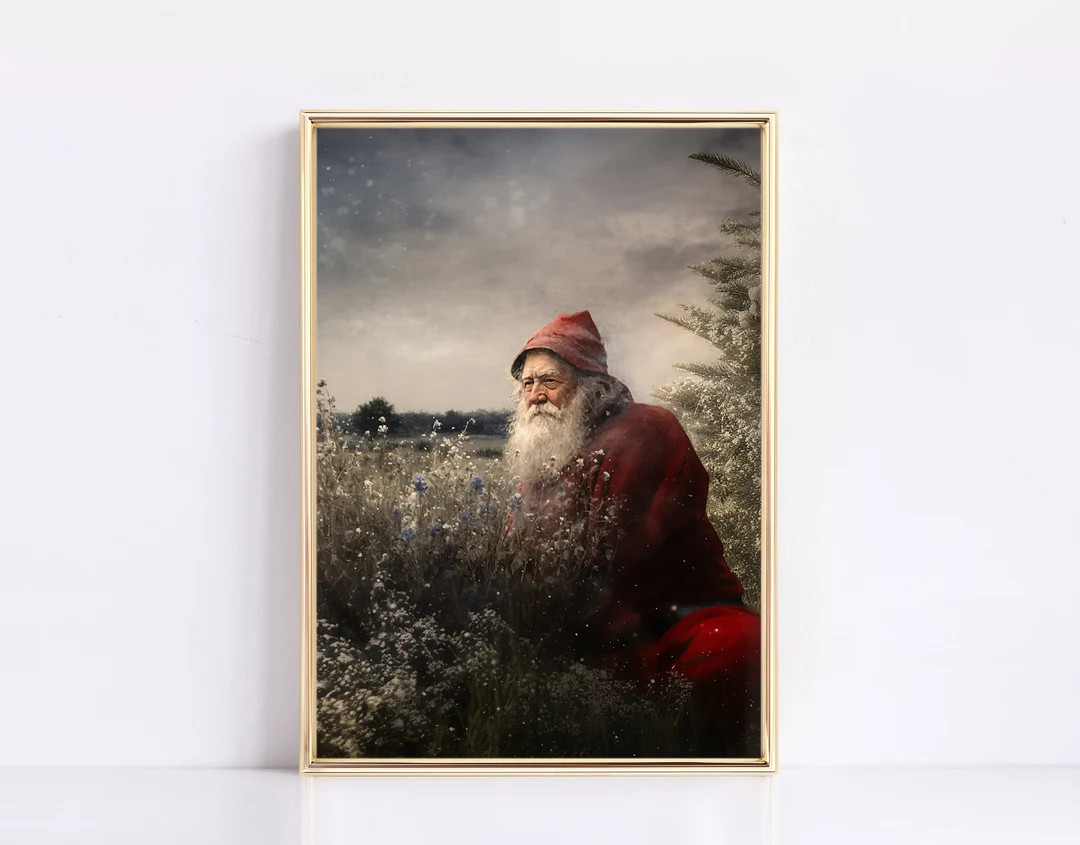 Santa Watching Christmas Print Vintage Christmas Digital Print Neutral Christmas Botanical Modern... | Etsy (US)