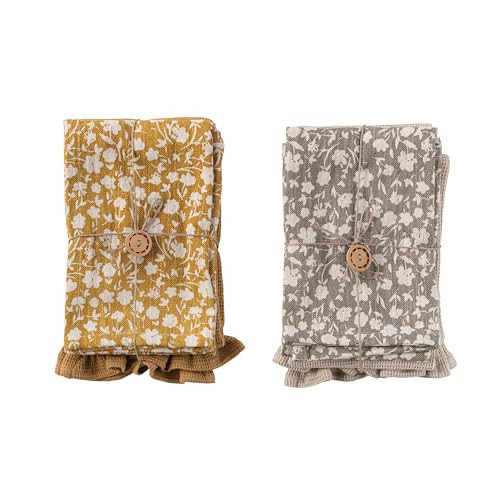 Cotton Decorative Tea Towel with Beautiful Flower Prints and Jute Rope for Dining and Kitchen, Yellow and Grey, Set of 2 | Amazon (US)