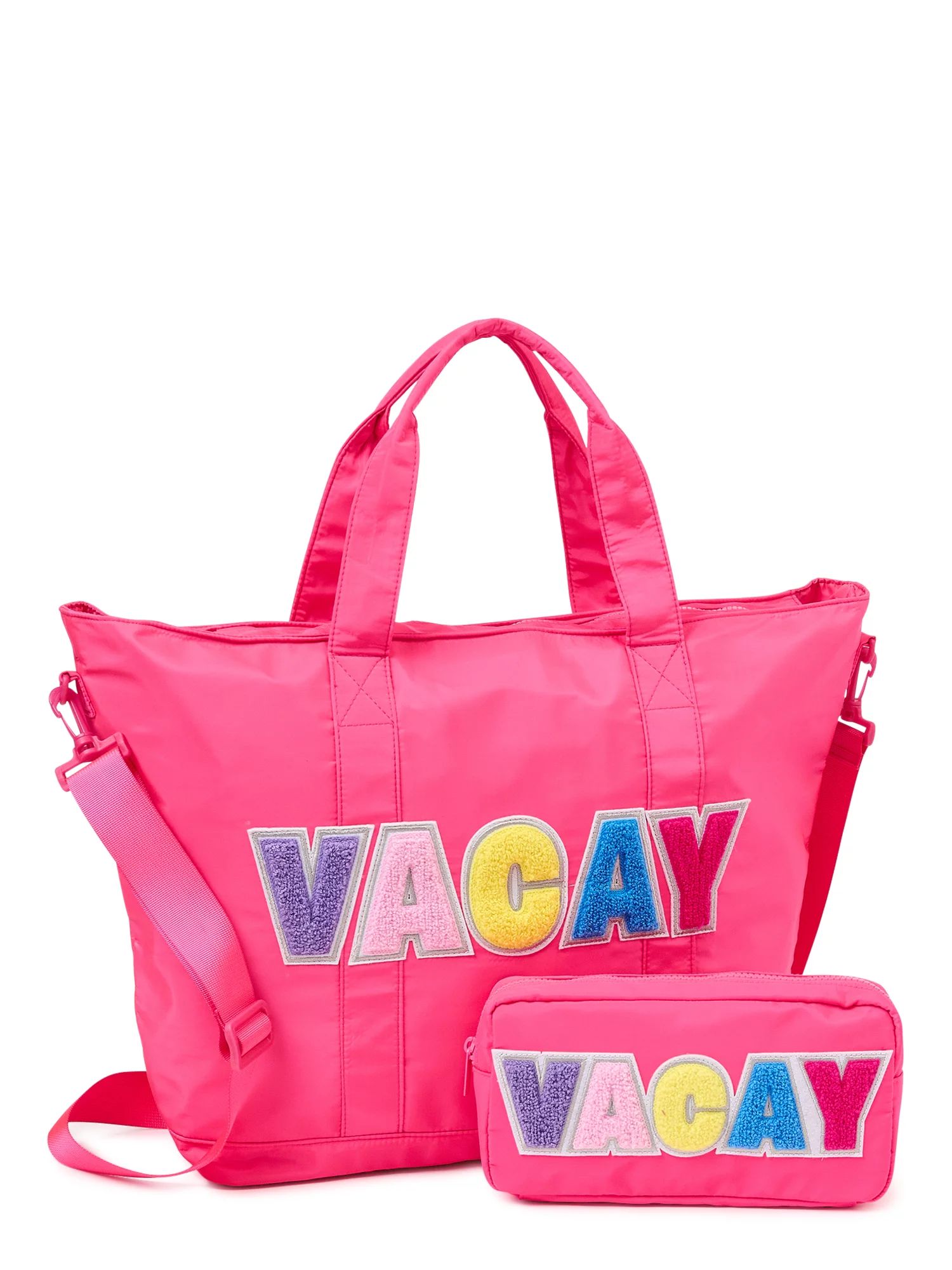 No Boundaries Women’s Vacay Tote Bag and Pouch, 2-Piece Set Fuchsia Sezzle | Walmart (US)