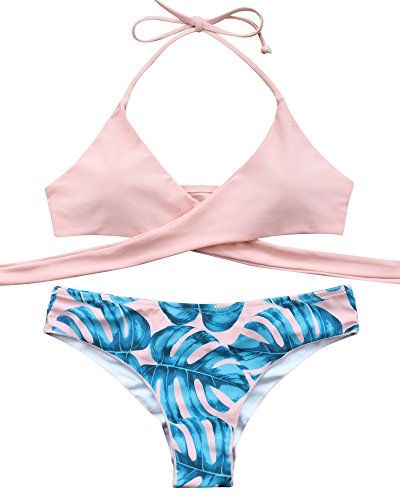MOOSKINI Womens Padded Push-up Bikini Set Bathing Suits Two Pieces Swimsuit Light Pink Small | Amazon (US)