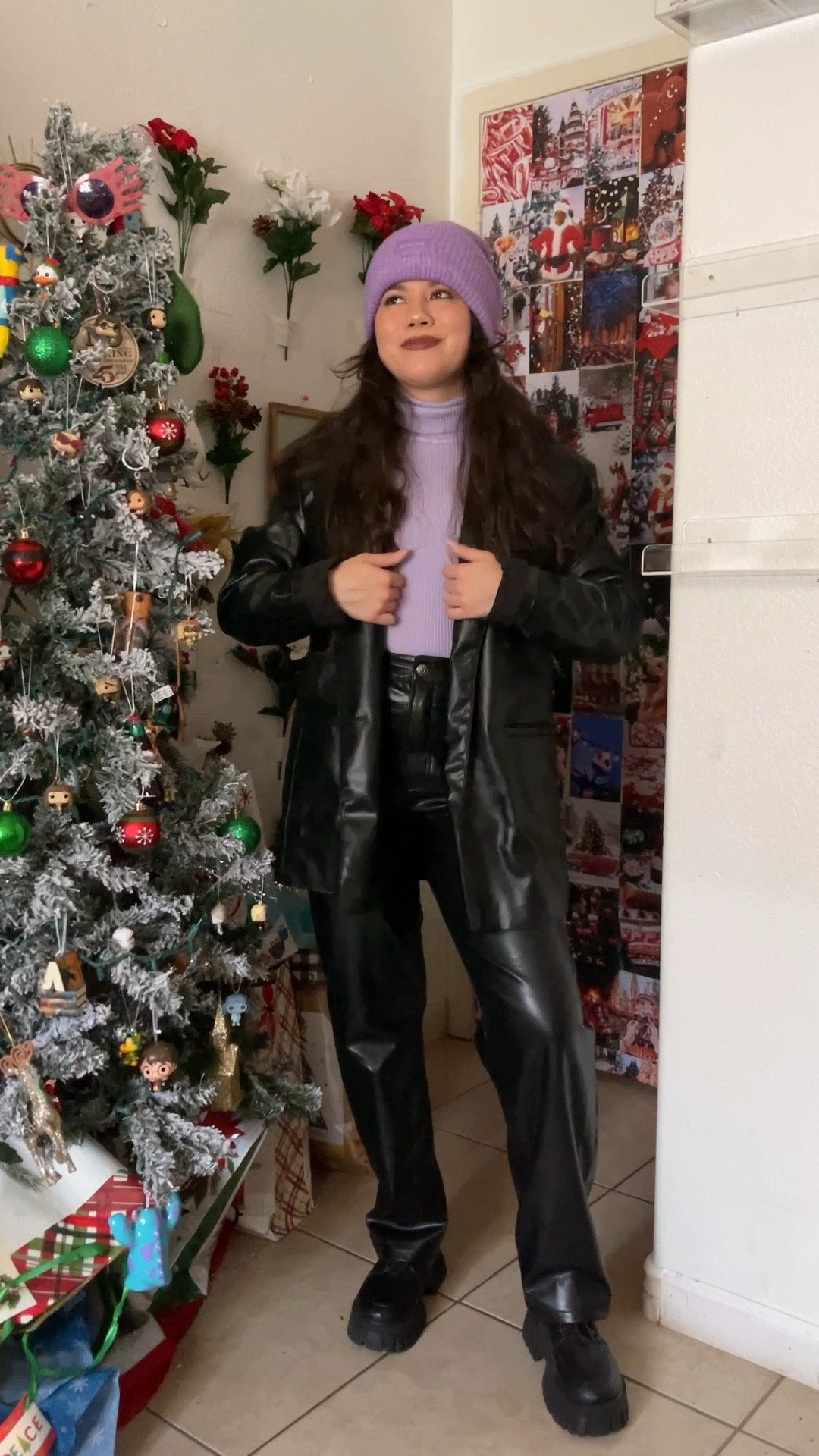 Styling these leather pants & leather blazer with a pop of purple 💜 

#LTKstyletip