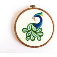 The Emperor Peacock Embroidery Hoop Art Wall Hanging  Colorful Bird Hand Embroidery | Etsy (US)