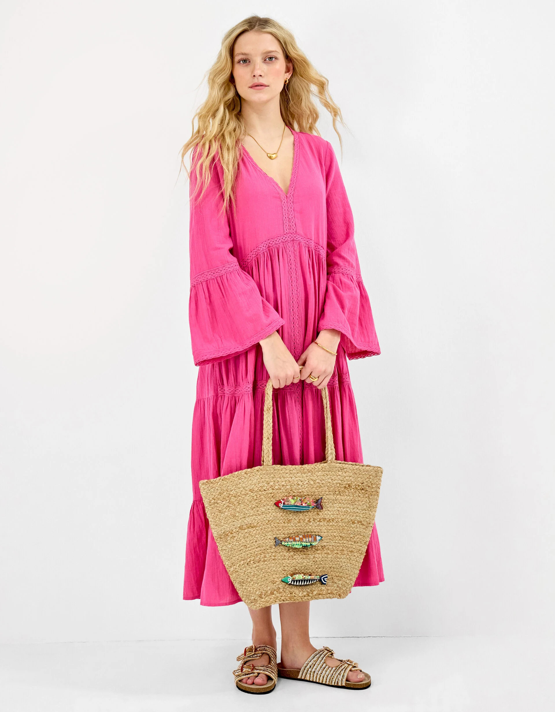 Beaded Fish Woven Basket Bag | Accessorize (Global)