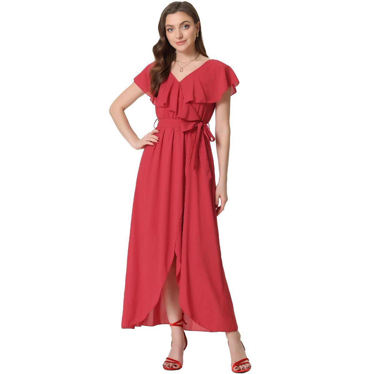 Allegra K Women's Short Sleeve Ruffled V Neck Casual Maxi Wrap Dress | Target
