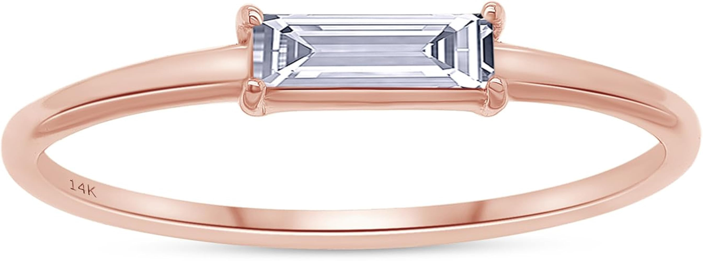 SAVEARTH DIAMONDS 14k Solid Gold Baguette And Round Cut Lab Grown Diamond Engagement Promise Ring... | Amazon (US)