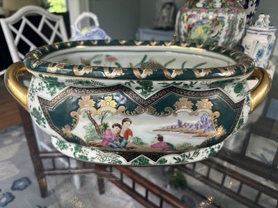 Large Chinese Porcelain Floral Foot Bath. European Garden Scenes, 24K Gold | eBay | eBay US