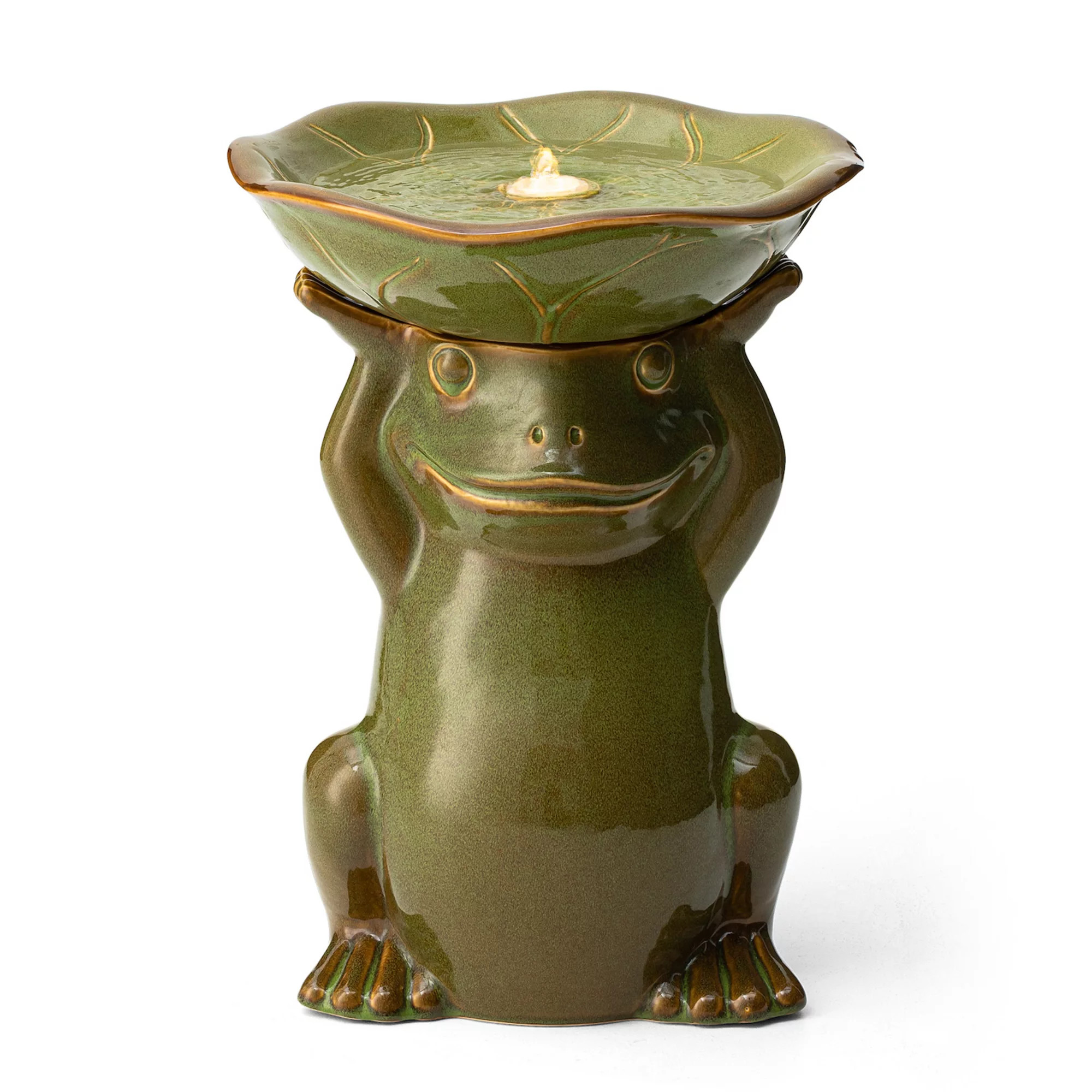 Glitzhome Olive Green Frog Hold a Lotus Birdbath Ceramic Outdoor Floor Fountain | Kohl's