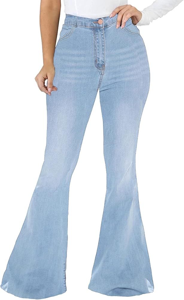 CuteCherry Bell Bottom Jeans for Women Ripped Skinny Bell Bottom Raw Hem Denim Pants | Amazon (US)