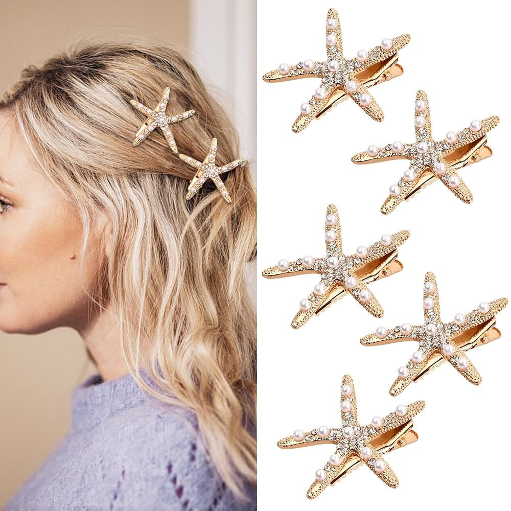 Nivofu 5PCS Starfish Hair Clips, Pearl Starfish Rhinestones Hair Clips Mermaid Hair Accessory for... | Amazon (CA)