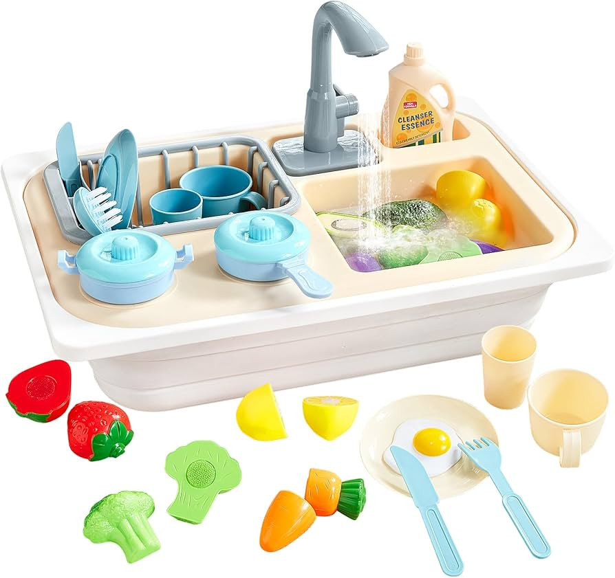 Beright Play Kitchen Sink Toys, Toddler Sink Toys with Upgraded Faucet, Pretend Play Toys Running... | Amazon (US)