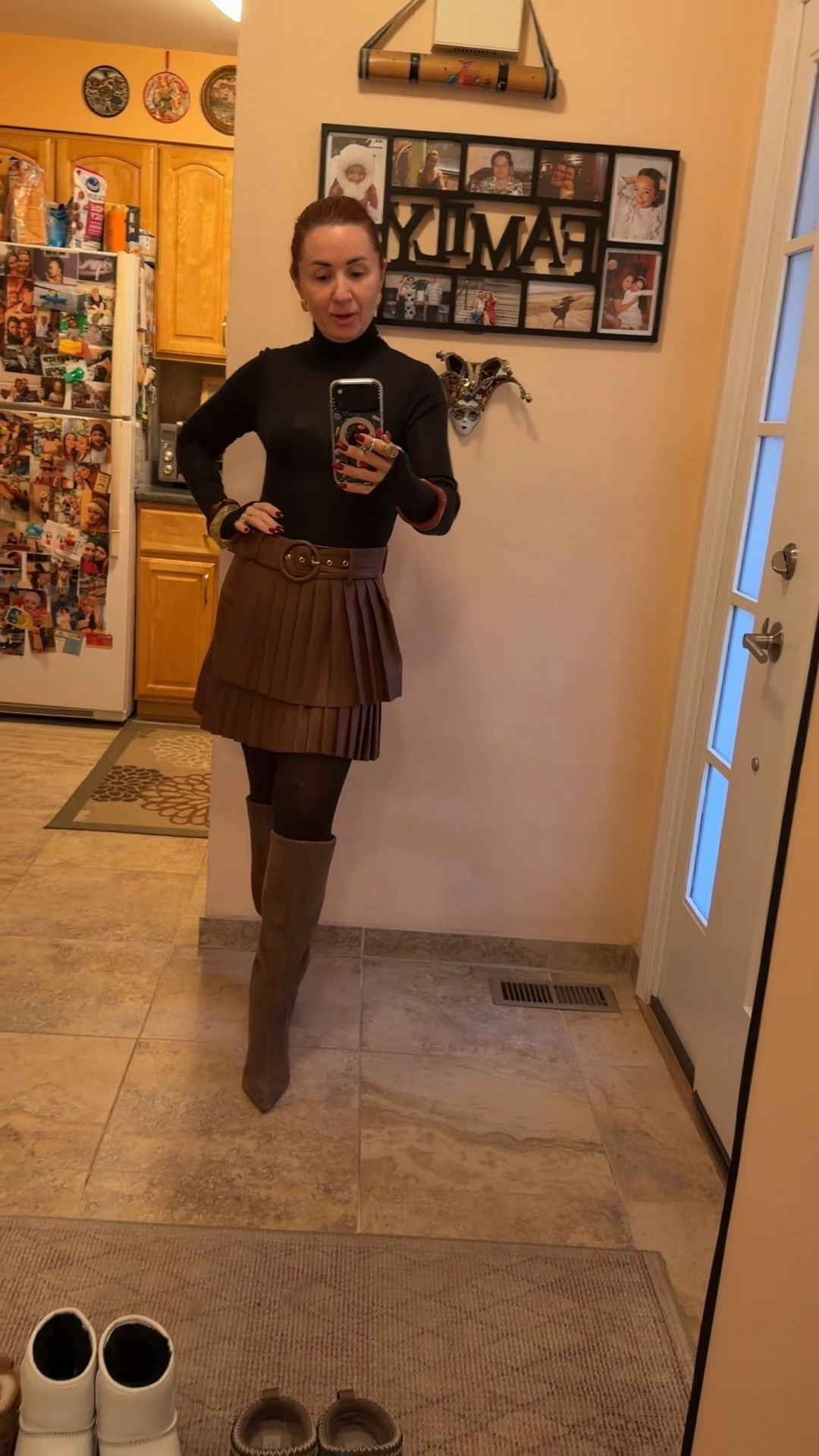 A timeless neutral look I keep coming back to 🤎
A fitted black top, pleated mini skirt, and tall brown boots — simple, polished, and easy to recreate for everyday wear or evening plans.


neutral outfit, pleated skirt outfit, tall boots outfit, black top outfit, classic style, minimalist fashion, chic everyday look, women’s fashion


#LTKStyle
#LTKFashion
#LTKSale
#LTKUnder100
#LTKSeasonal

#LTKootd #LTKdayinmylife #LTKOver40