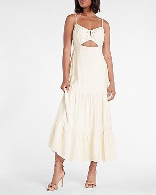 Solid Tie Front Ruffle Tiered Maxi Dress | Express