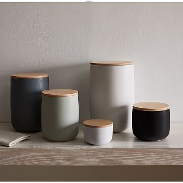 Kaloh Stoneware Kitchen Canisters W/ Wood Tops | West Elm (US)