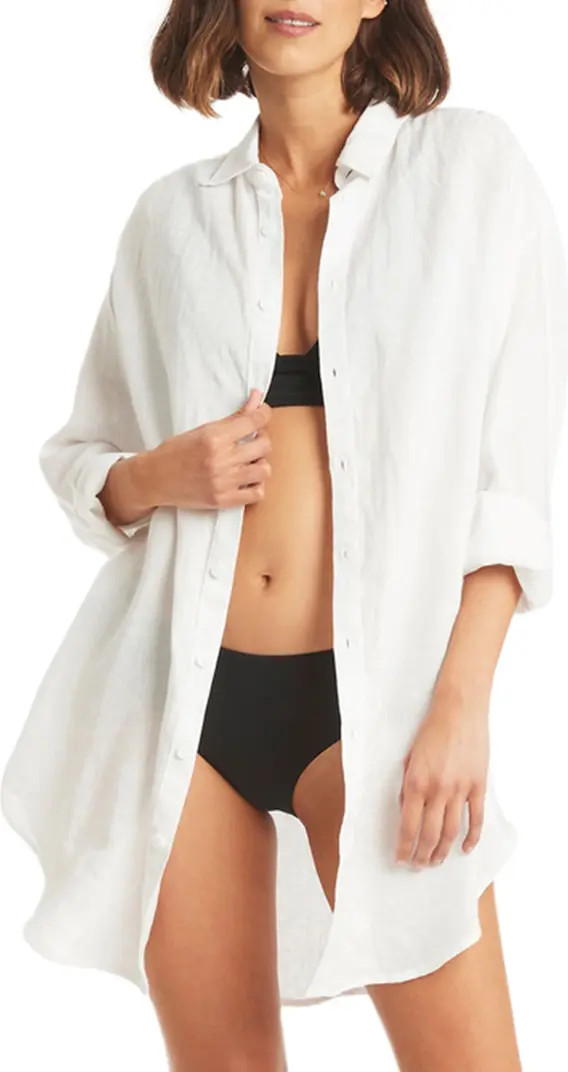 Linen Button-Up Cover-Up Shirtdress | Nordstrom