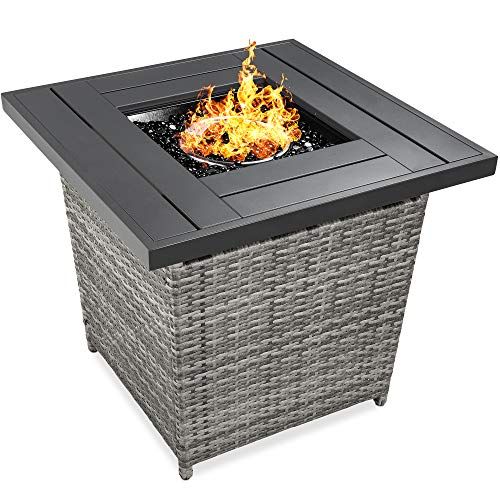 Best Choice Products 28in Gas Fire Pit Table, 50,000 BTU Outdoor Wicker Patio Propane Firepit w/Faux | Amazon (US)