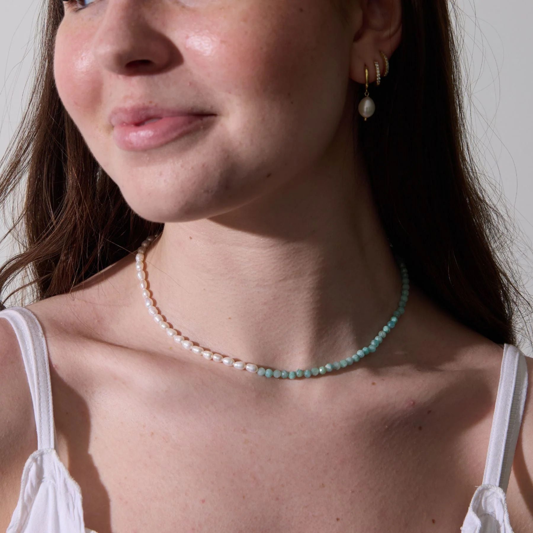 Amazonite and Pearl Necklace | Nickel and Suede