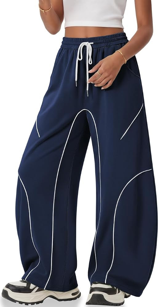 TARSE Womens Men Barrel Sweatpants Wide Leg Balloon Pants with Pockets | Amazon (US)