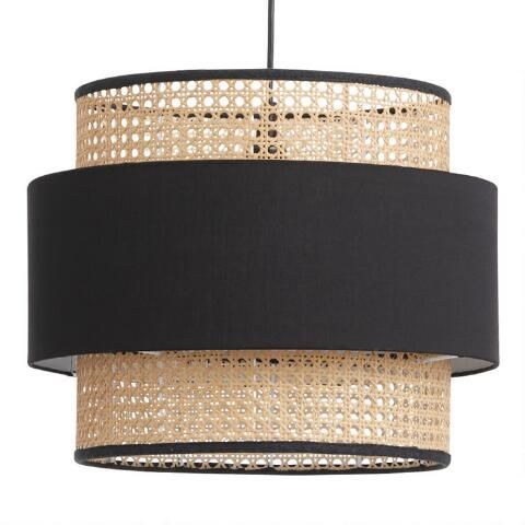 Natural Rattan and Black Fabric Pendant Lamp | World Market