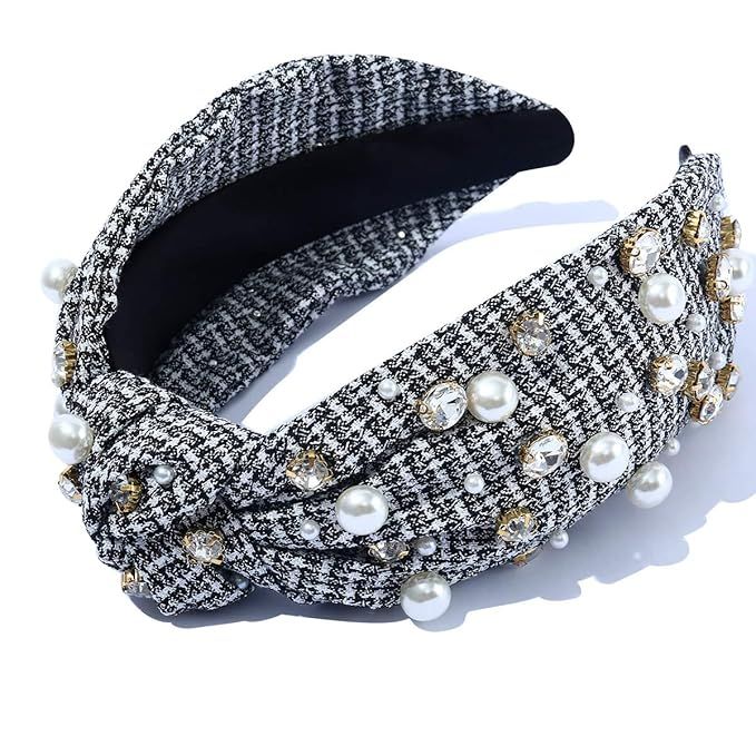 Pearl Jewelled Headband for Women Fashion Girls Lace Knot Luxury Hairband Hair Wedding Alice Band | Amazon (US)