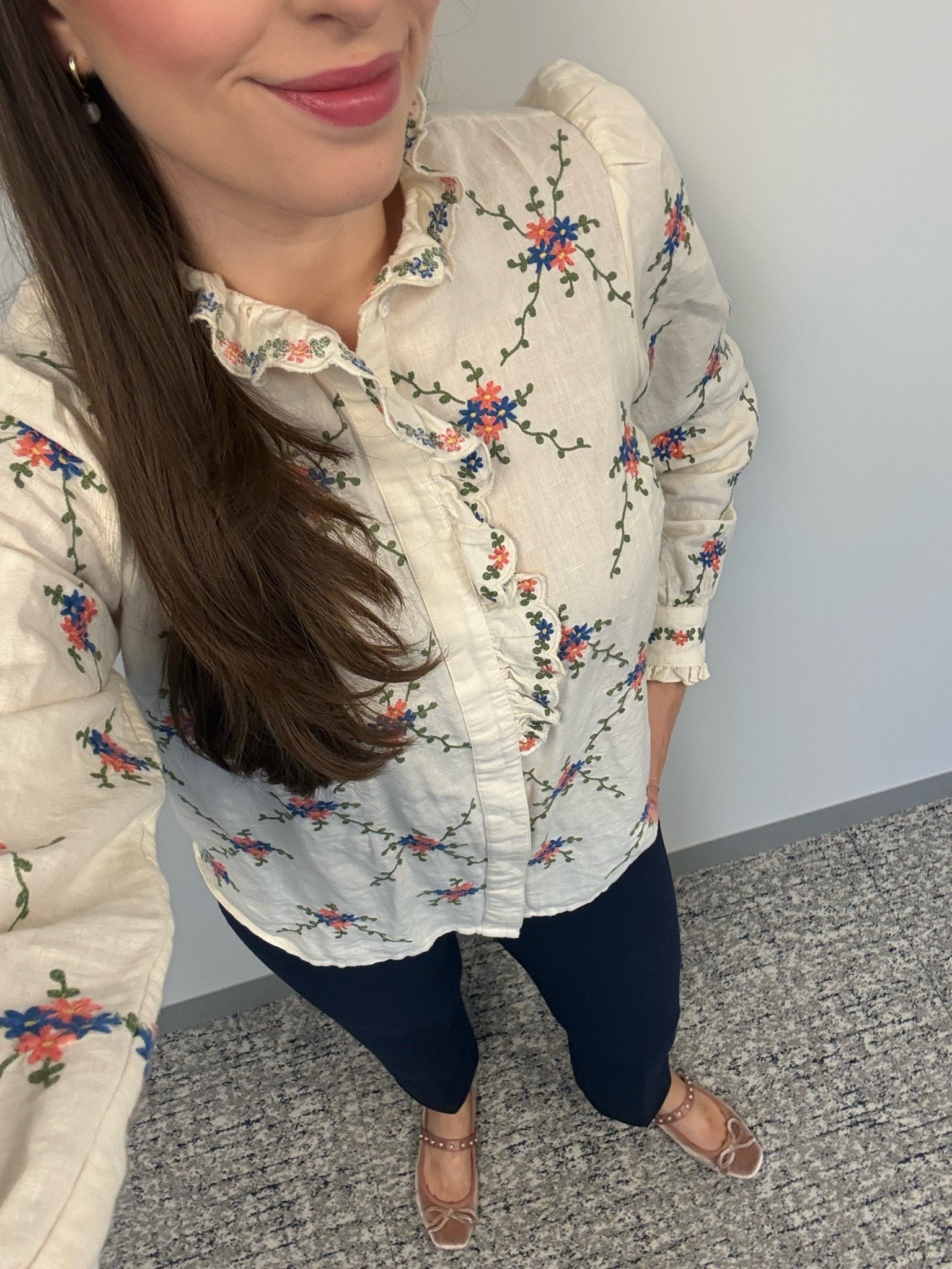 Office style, office outfit, business casual, workwear, law firm style, law firm outfit, law firm work clothes, Sezane, ruffled blouse, spring shirt, spring blouse, work pants, comfortable work pants, pink ballet flats, ballet flats

#LTKSeasonal #LTKWorkwear #LTKTall