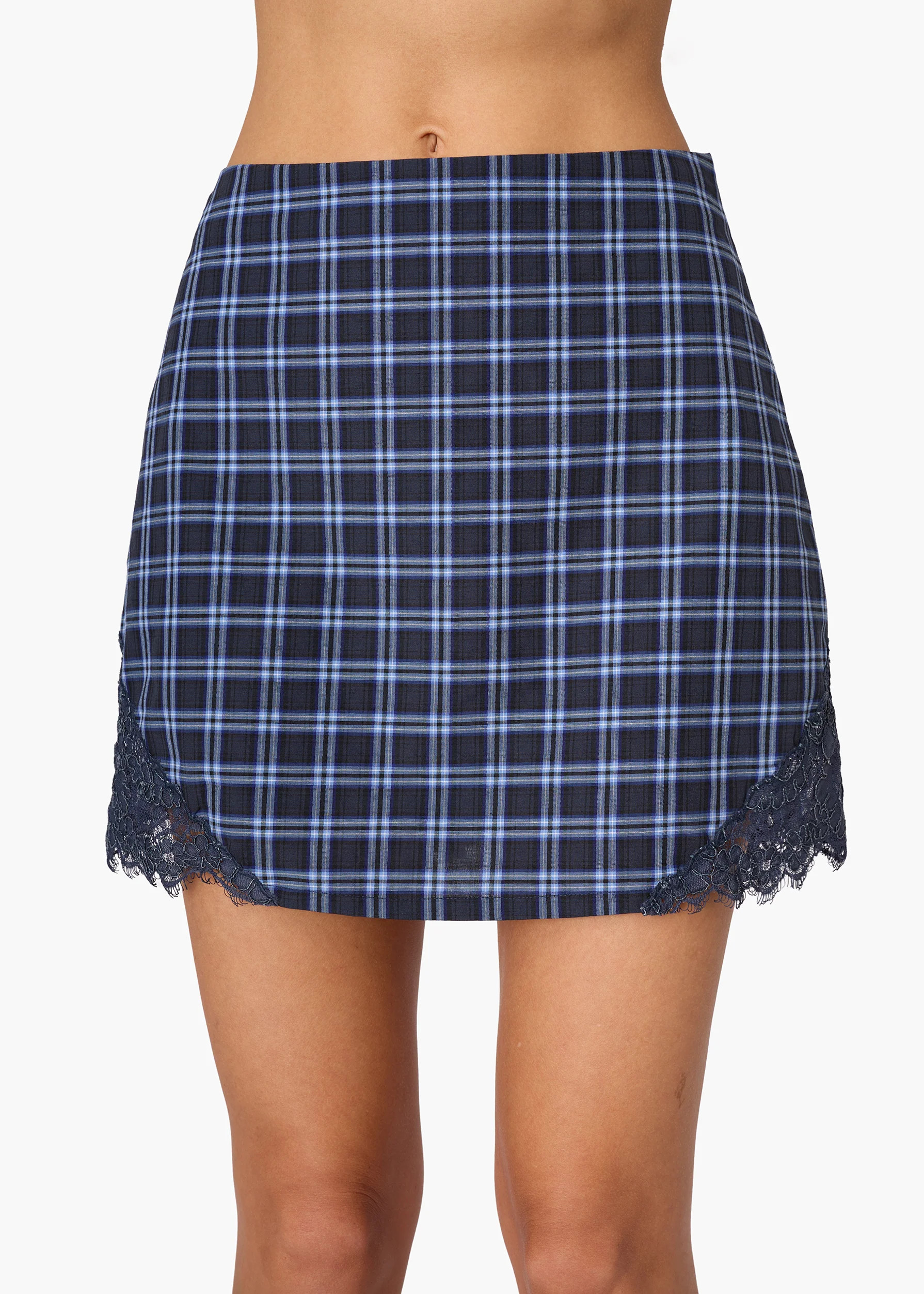 Hearst Cotton Mini Skirt Navy Plaid | CAMI NYC