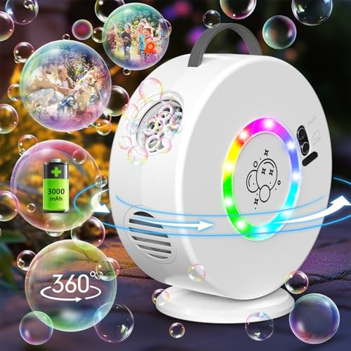 Bubble Machine for Kids Toddlers,90° 360° Auto Rotatable Portable Bubble Maker Toy for 3 4 5 Year Old, Automatic Bubble Blower with RGB Light Rechargeable, Outdoor Wedding Party Birthday Gifts | Amazon (US)