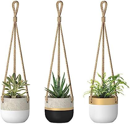 Dahey 3 Pack Small Cement Hanging Planter 3 Inch Succulent Pots with Jute Rope Hanger Modern Mini... | Amazon (US)