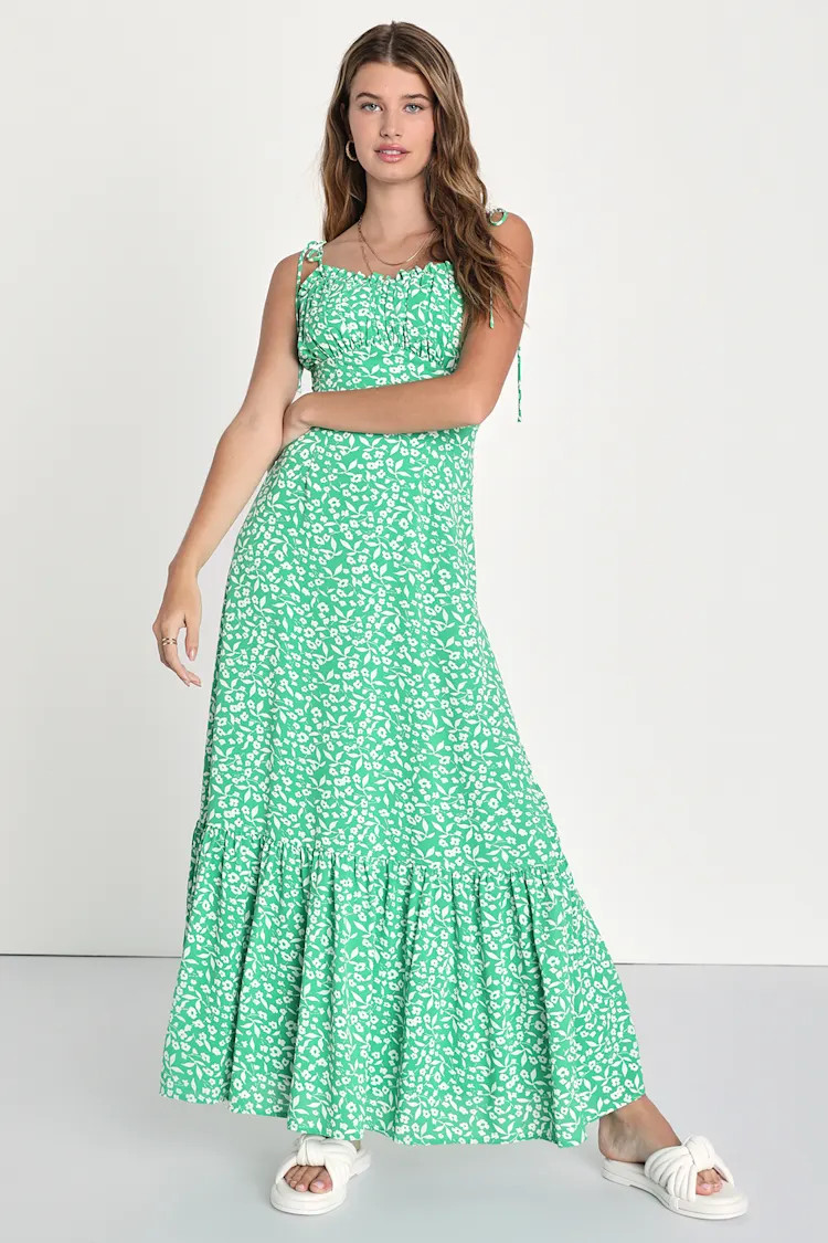 Adorable Views Green Floral Print Tie-Strap Maxi Dress | Lulus
